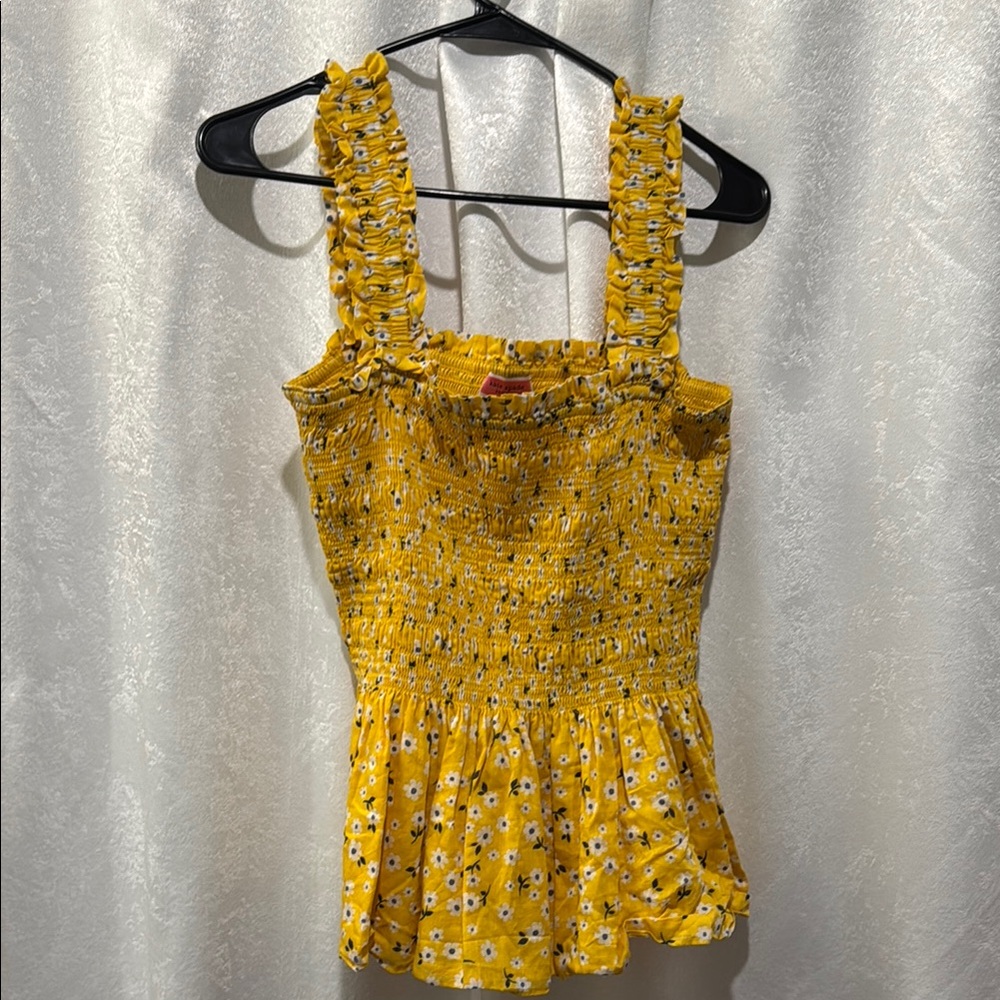 Kate Spade Yellow Ruffled Smocked Tank Top